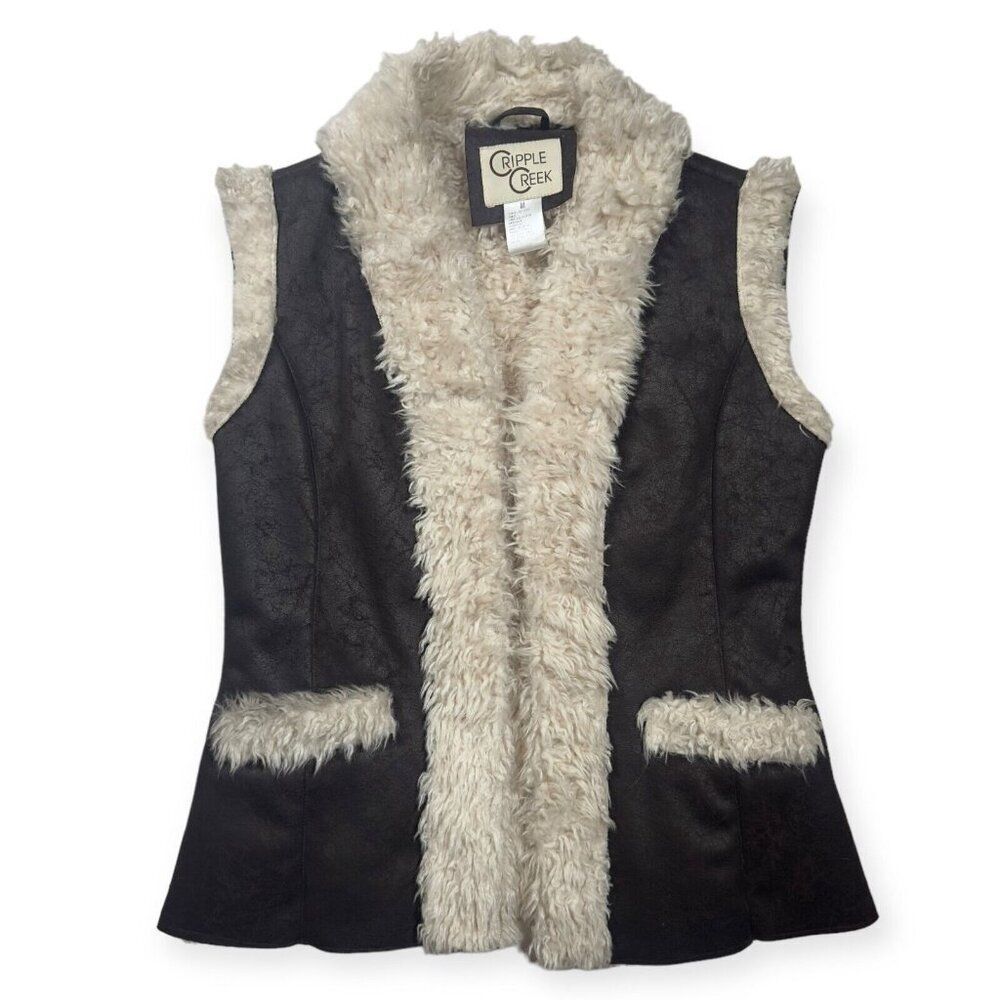 Cripple Creek Faux Leather Vest Sherpa Lined Vintage Women's Medium
